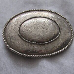 Vintage Alpaca Mexico Mexican Scroll Design Cowboy Belt Buckle Rodeo Silver